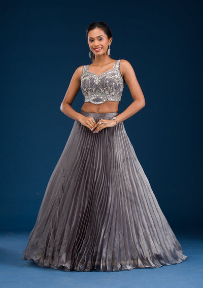 Grey Stonework Satin Readymade Lehenga