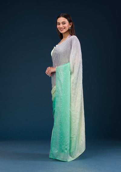 Grey Stonework Satin Saree