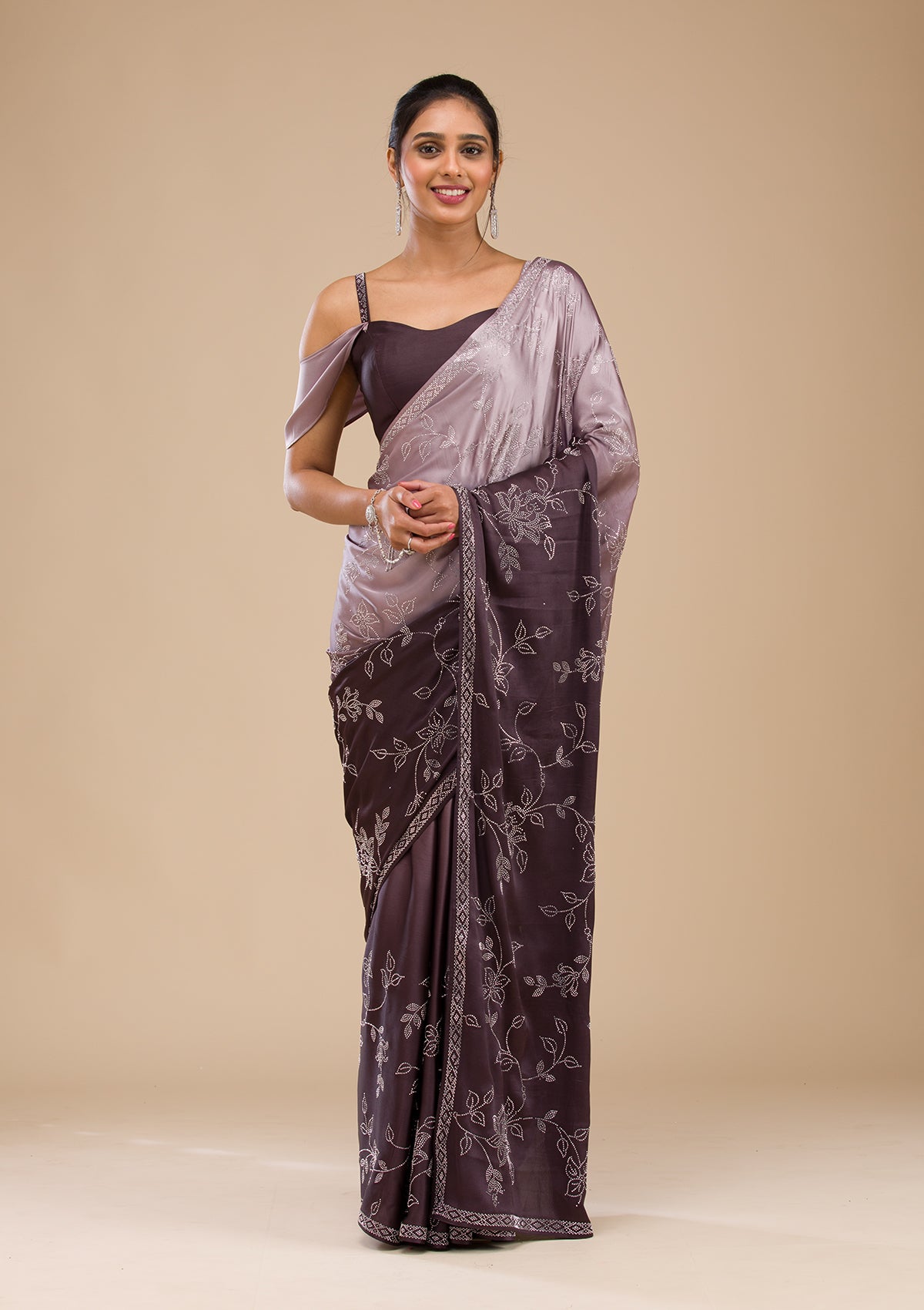 Grey Stonework Satin Saree