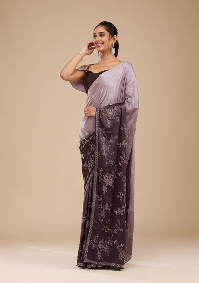 Grey Stonework Satin Saree