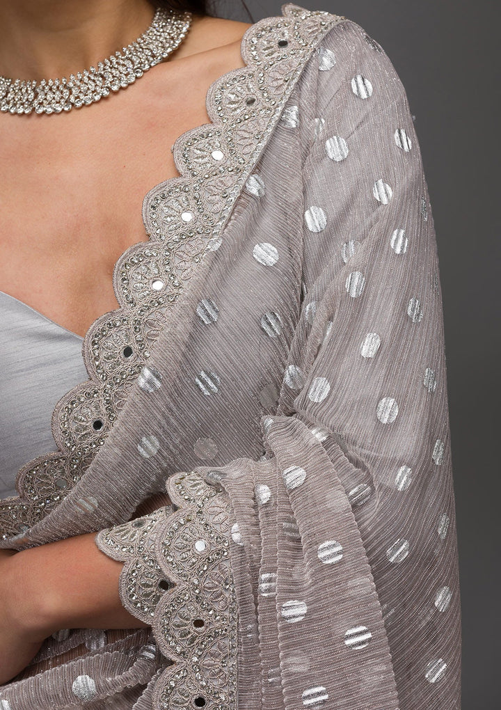 Grey Stonework Shimmer Georgette Saree-Koskii