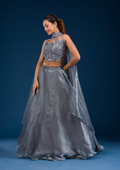 Grey Stonework Tissue Readymade Lehenga