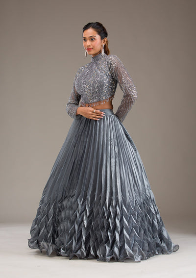 Grey Stonework Tissue Readymade Lehenga