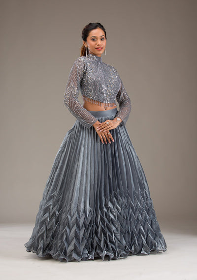 Grey Stonework Tissue Readymade Lehenga