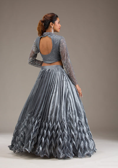 Grey Stonework Tissue Readymade Lehenga