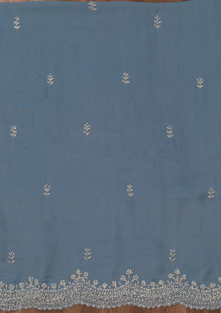 Grey Stonework Tissue Unstitched Salwar Suit-Koskii