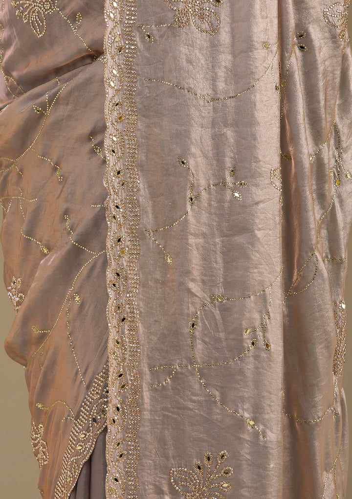 Grey Stonework Tissue Saree-Koskii