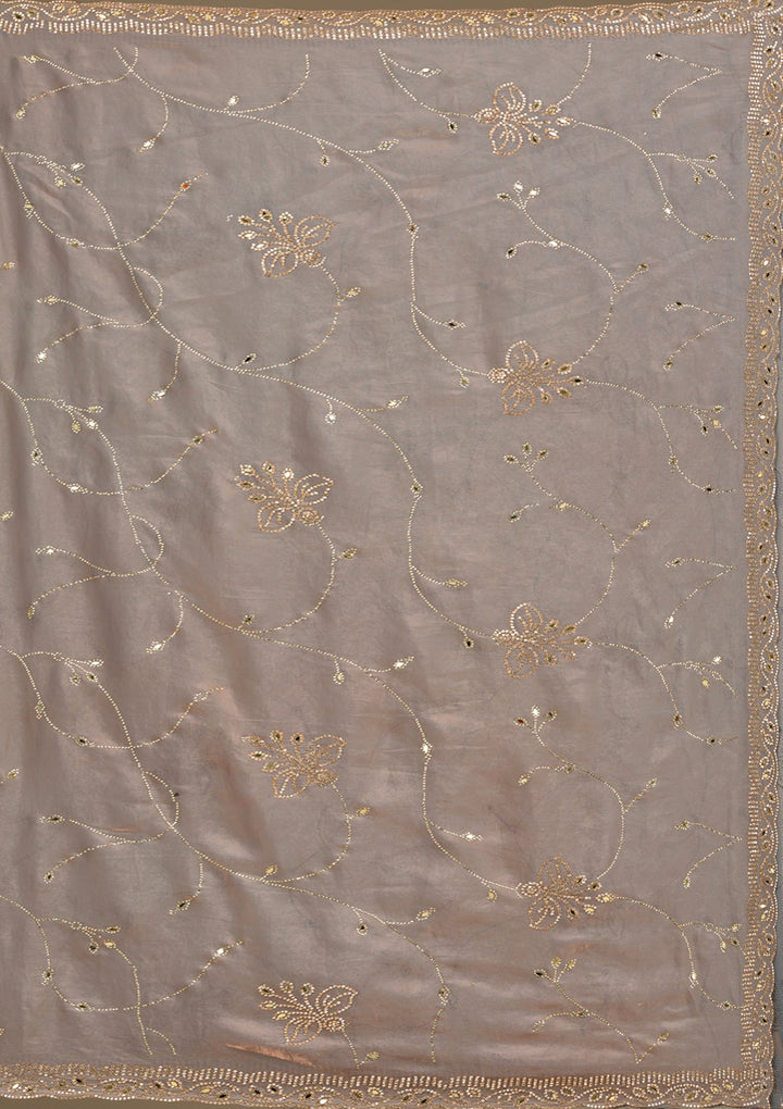 Grey Stonework Tissue Saree-Koskii