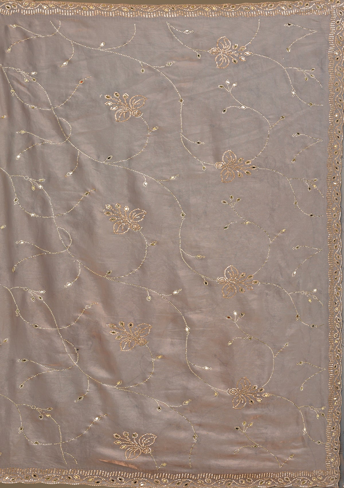 Grey Stonework Tissue Saree-Koskii