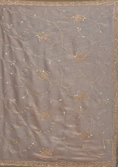 Grey Stonework Tissue Saree-Koskii