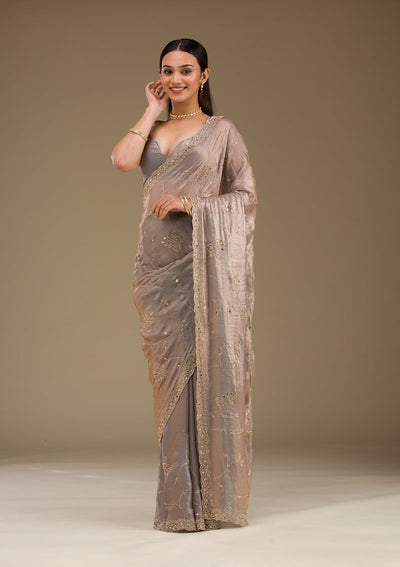 Grey Stonework Tissue Saree-Koskii