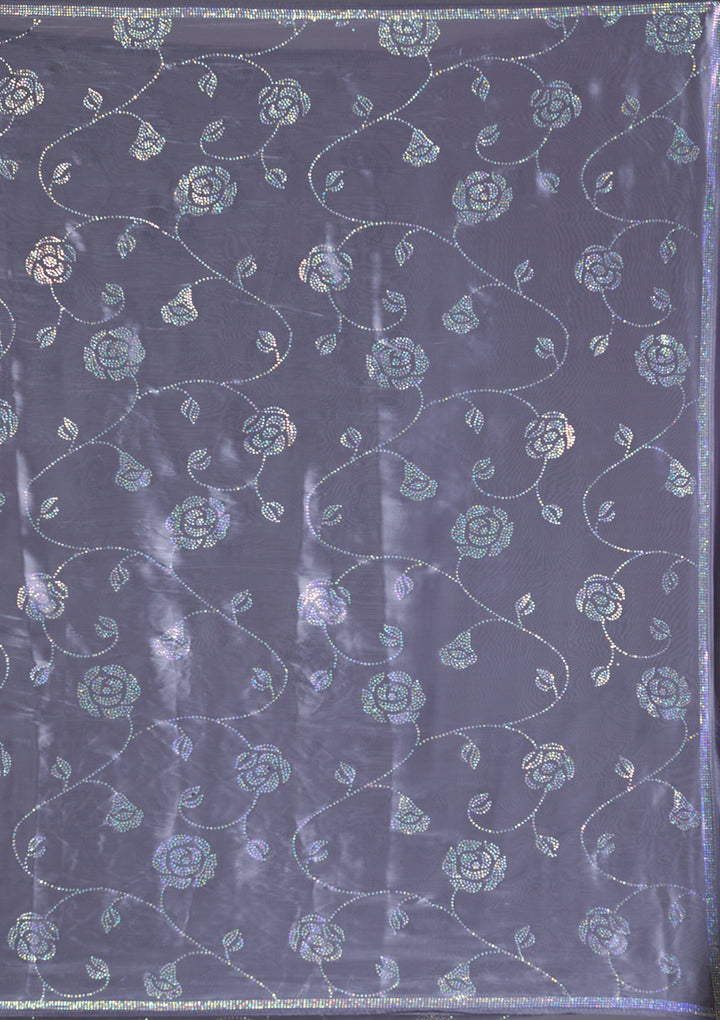 Grey Swarovski Chiffon Saree-Koskii
