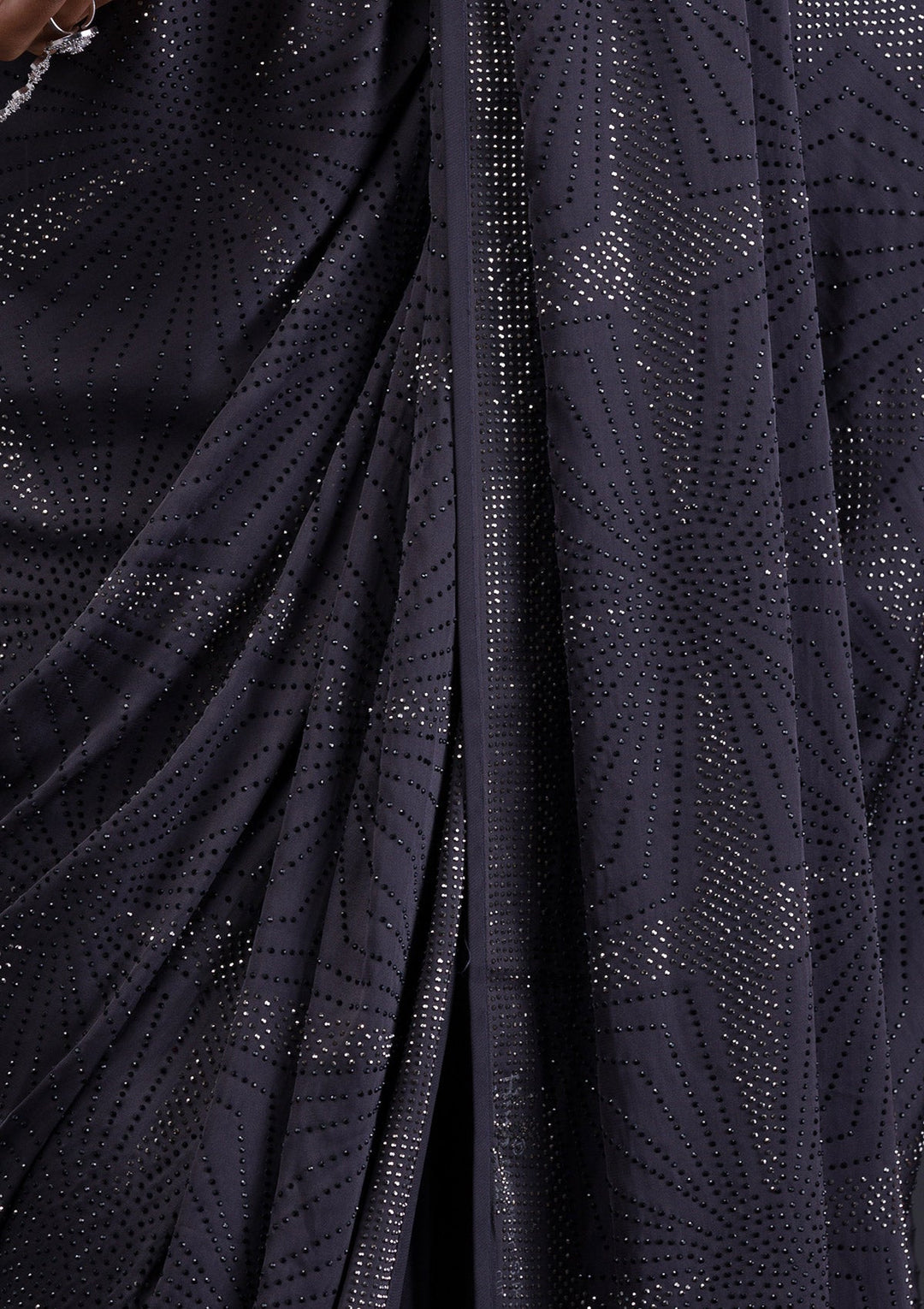 Grey Swarovski Satin Saree-Koskii