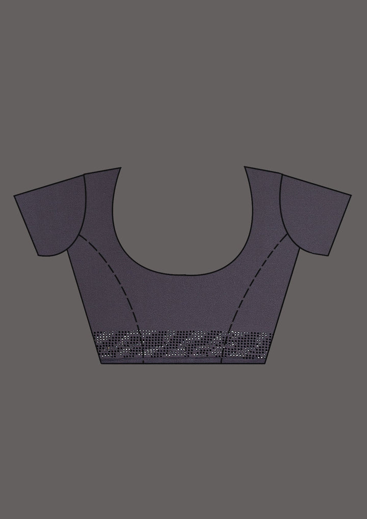 Grey Swarovski Satin Saree-Koskii