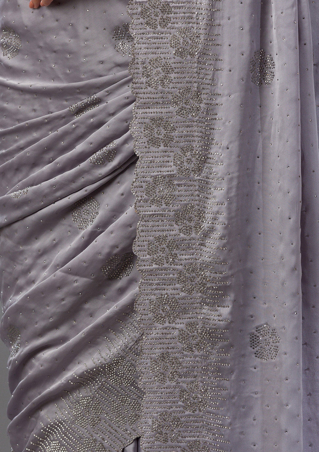 Grey Swarovski Satin Saree-Koskii