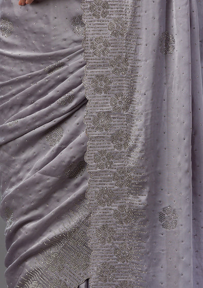 Grey Swarovski Satin Saree-Koskii