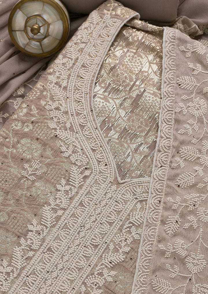 Grey Threadwork Banarasi Unstitched Salwar Suit-Koskii