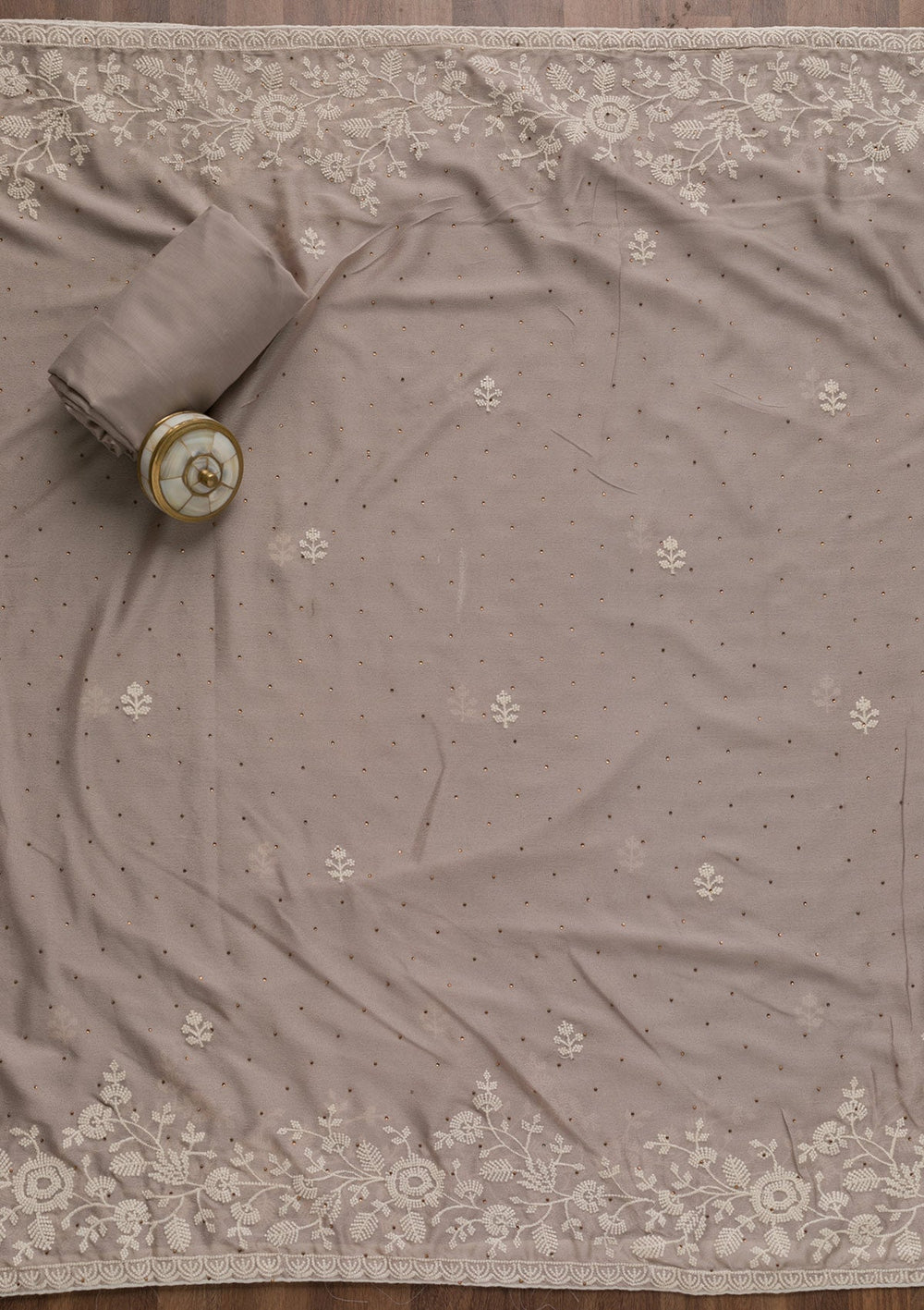 Grey Threadwork Banarasi Unstitched Salwar Suit-Koskii