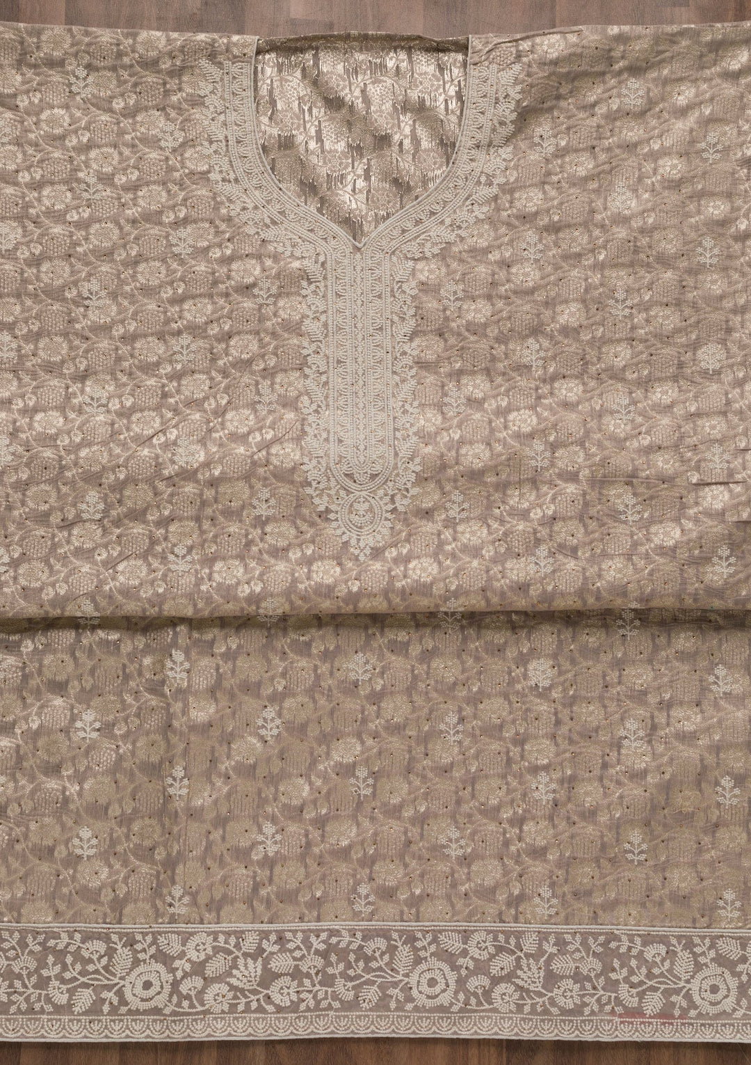 Grey Threadwork Banarasi Unstitched Salwar Suit-Koskii