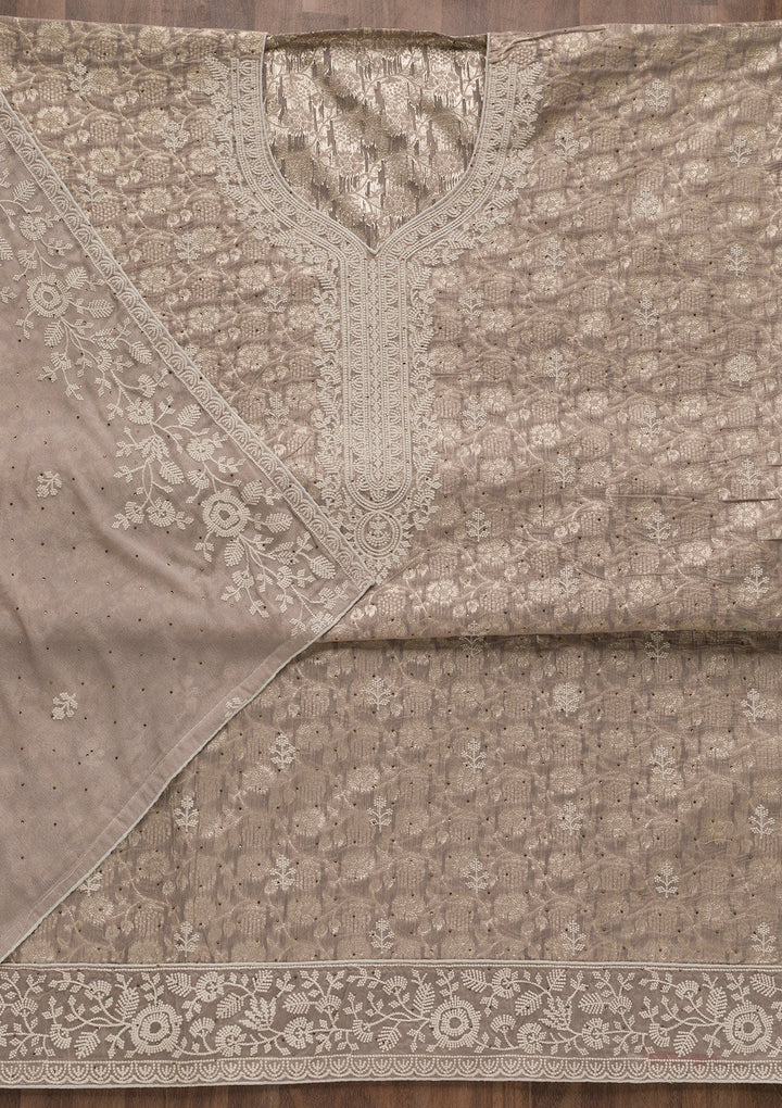 Grey Threadwork Banarasi Unstitched Salwar Suit-Koskii