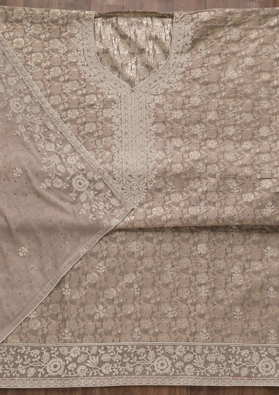 Grey Threadwork Banarasi Unstitched Salwar Suit-Koskii