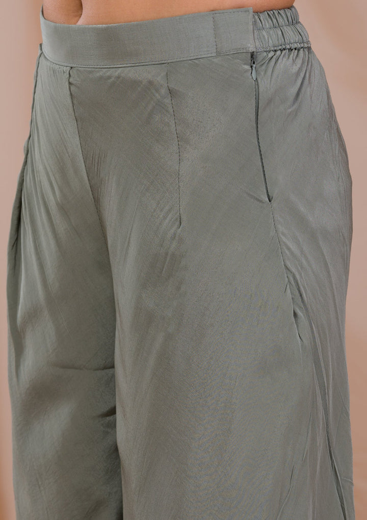 Grey Threadwork Crepe Readymade Salwar Suit-Koskii
