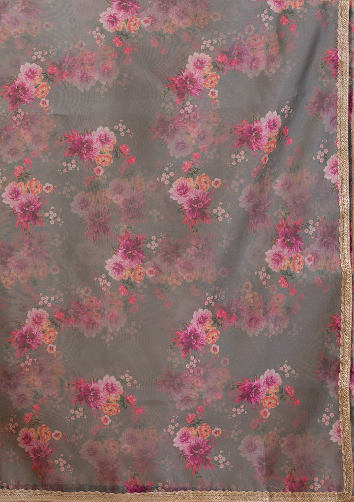Grey Threadwork Crepe Readymade Salwar Suit-Koskii