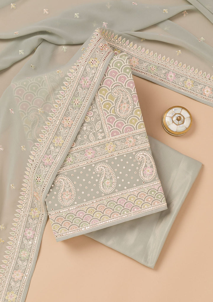 Grey Threadwork Georgette Unstitched Salwar Suit-Koskii
