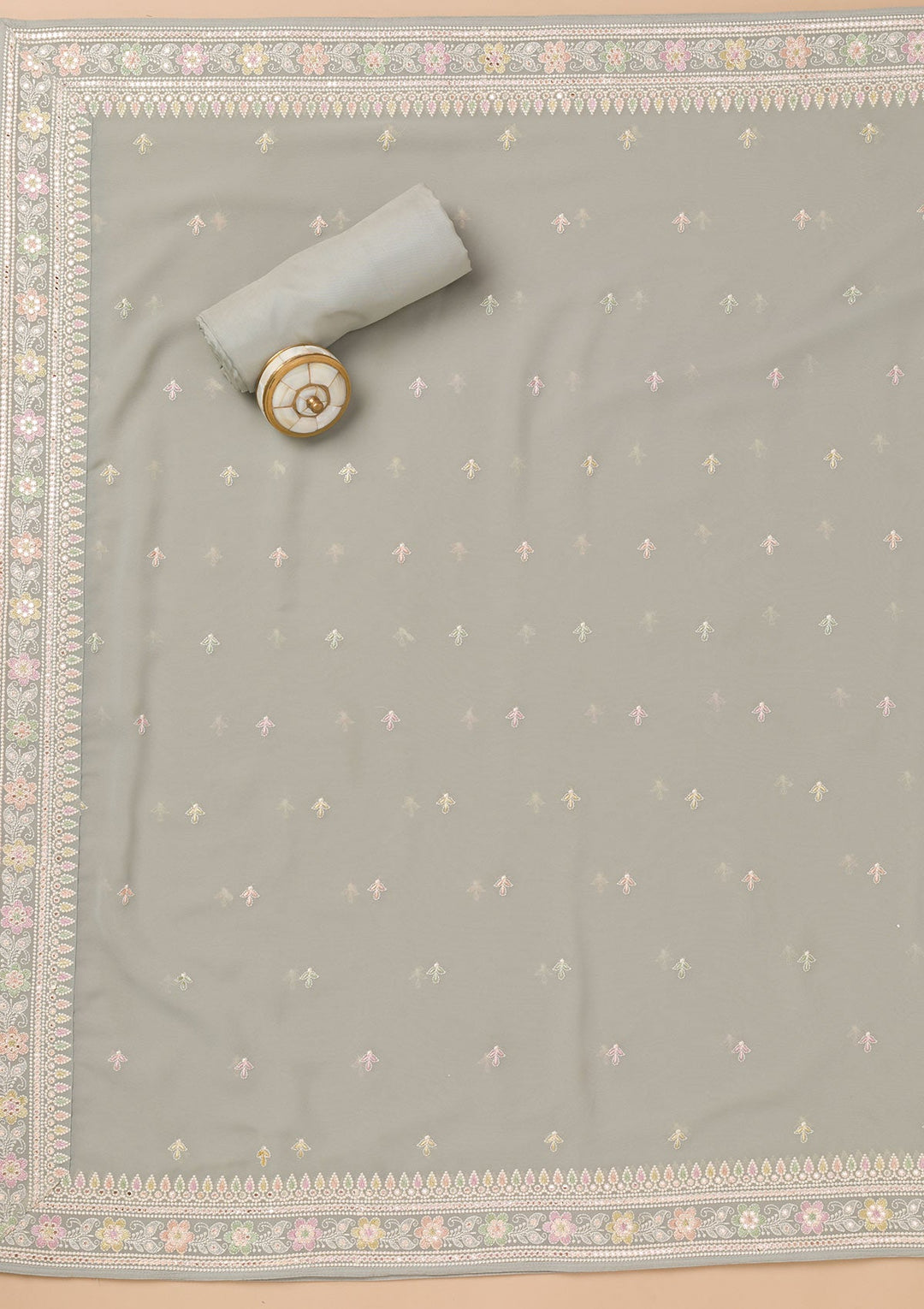 Grey Threadwork Georgette Unstitched Salwar Suit-Koskii