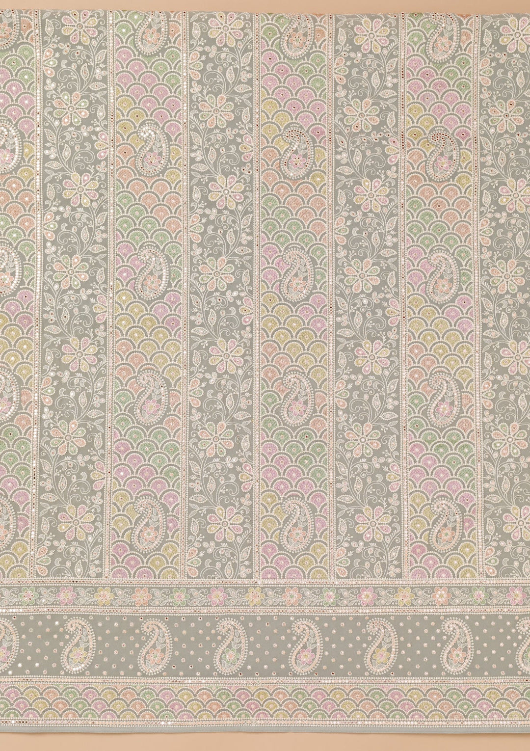 Grey Threadwork Georgette Unstitched Salwar Suit-Koskii