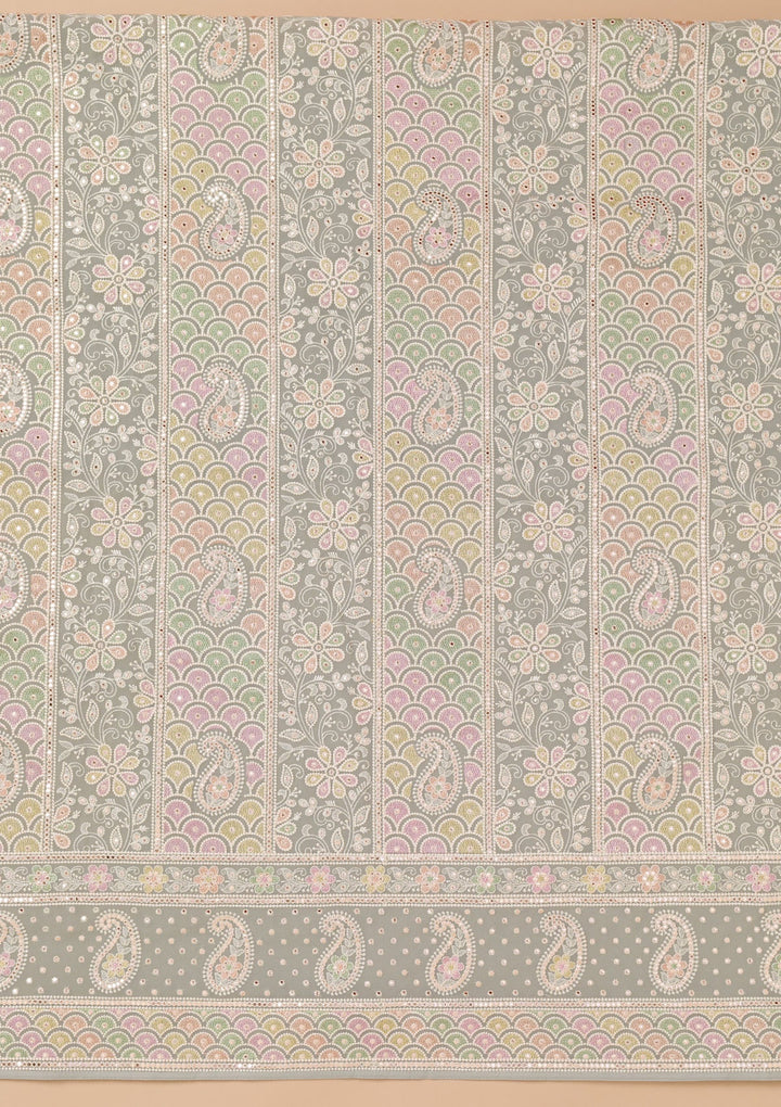 Grey Threadwork Georgette Unstitched Salwar Suit-Koskii