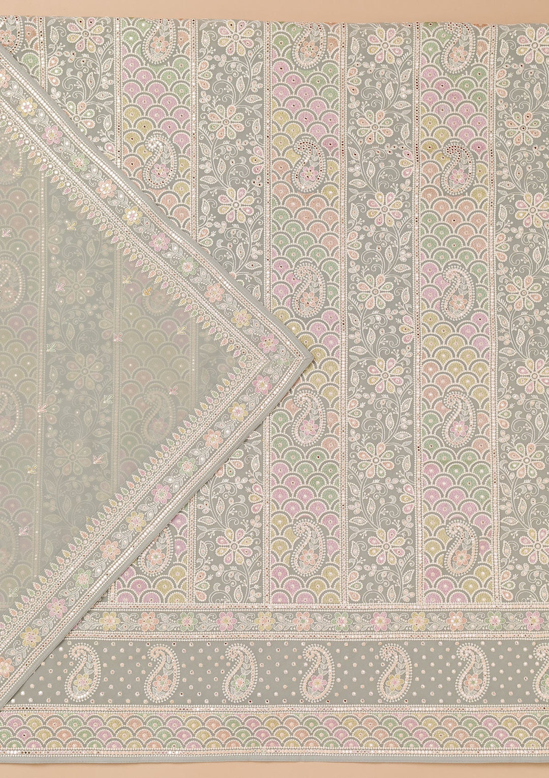 Grey Threadwork Georgette Unstitched Salwar Suit-Koskii