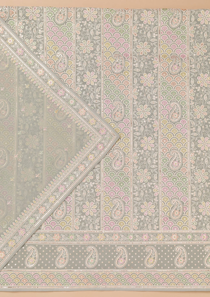 Grey Threadwork Georgette Unstitched Salwar Suit-Koskii