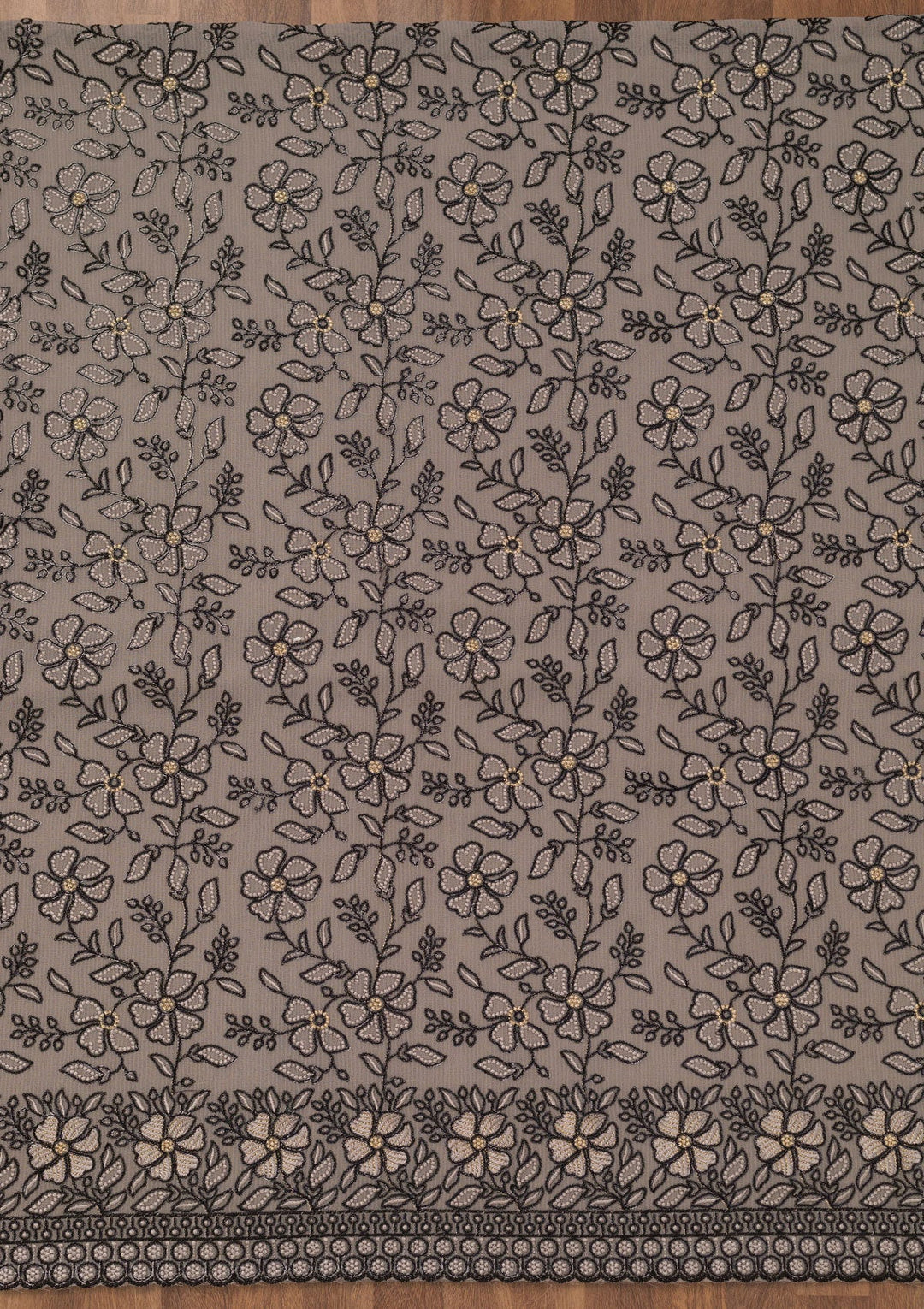 Grey Threadwork Georgette Unstitched Salwar Suit-Koskii