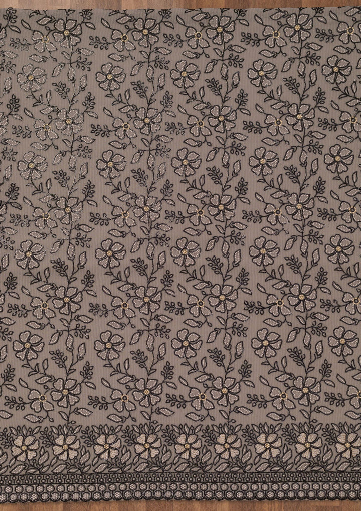 Grey Threadwork Georgette Unstitched Salwar Suit-Koskii