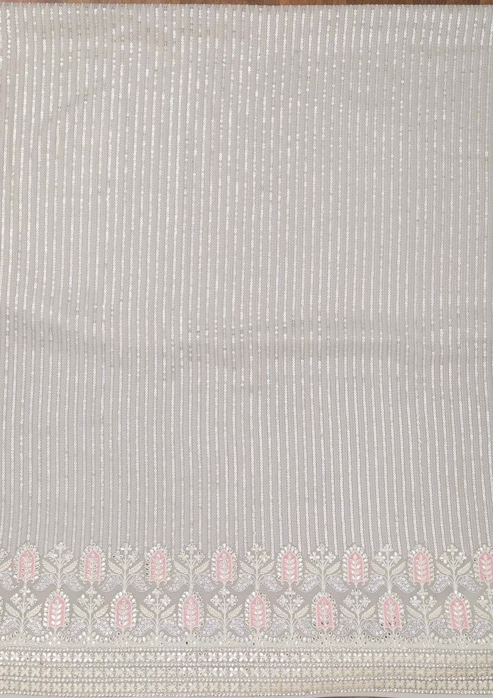 Grey Threadwork Georgette Unstitched Salwar Suit-Koskii