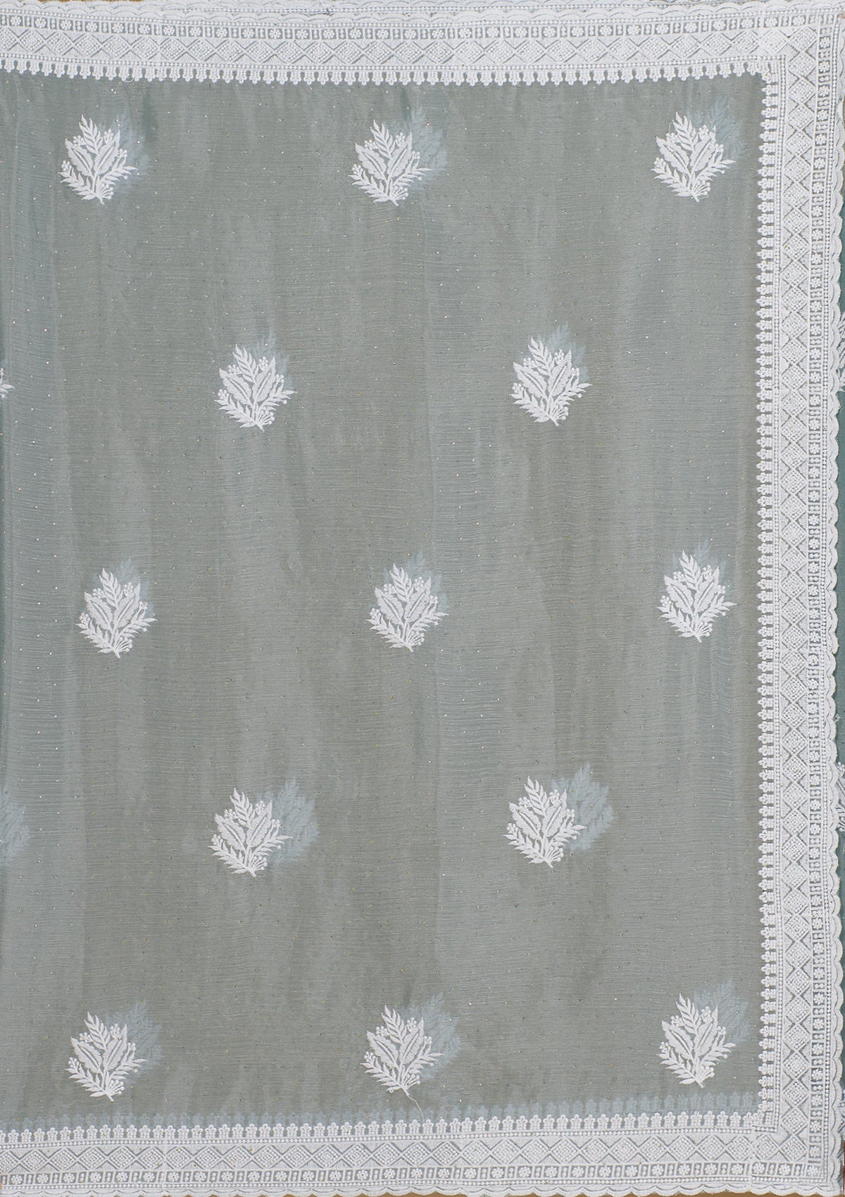 Grey Threadwork Satin Saree-Koskii