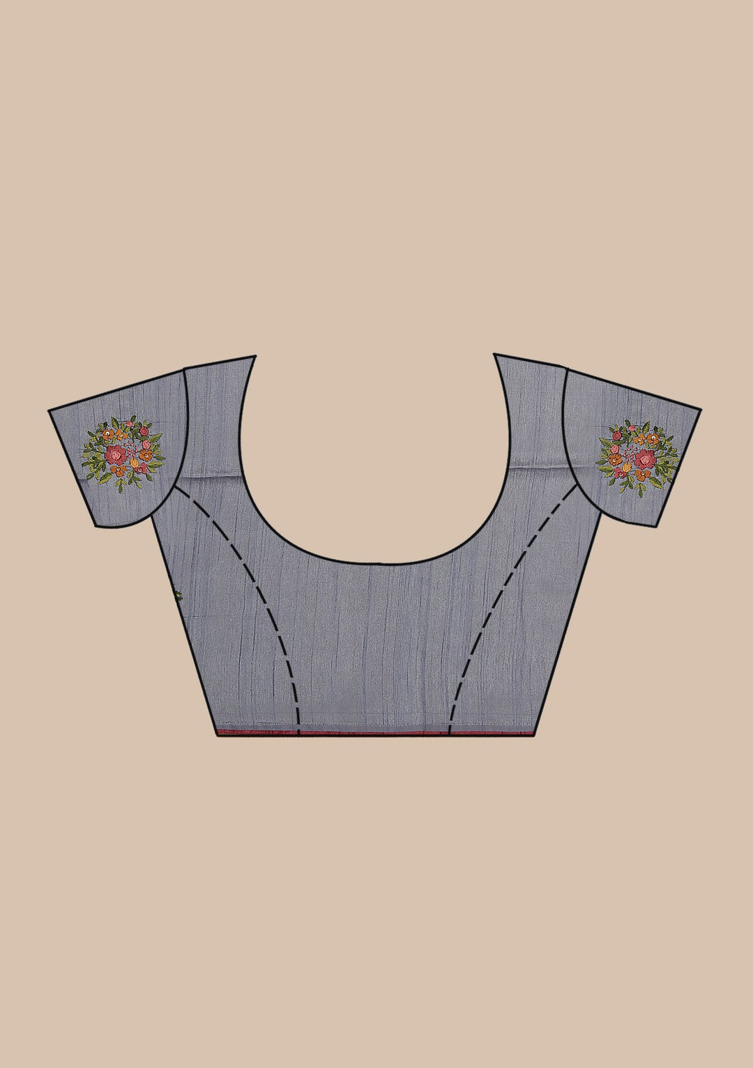 Grey Threadwork Silk Saree-Koskii
