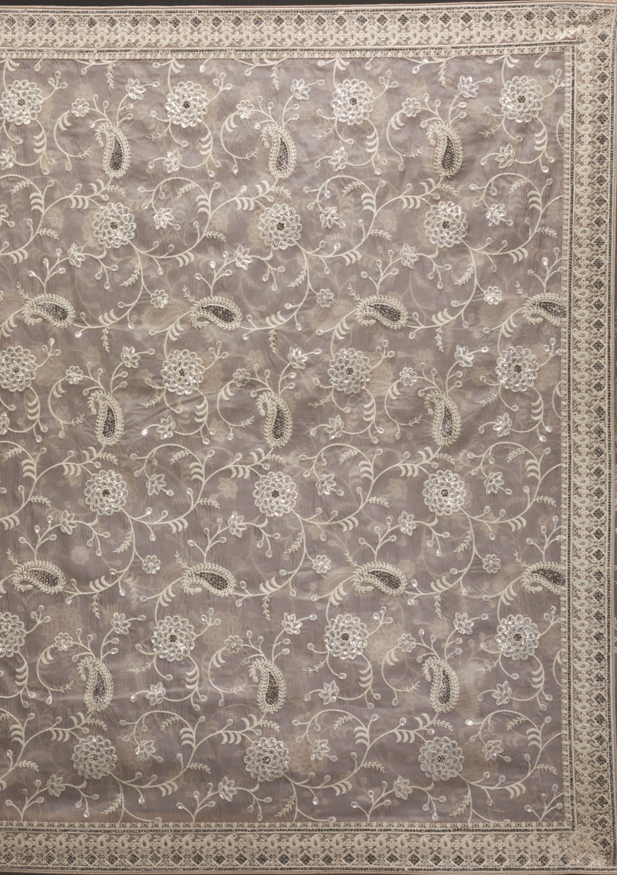 Grey Threadwork Tissue Saree-Koskii