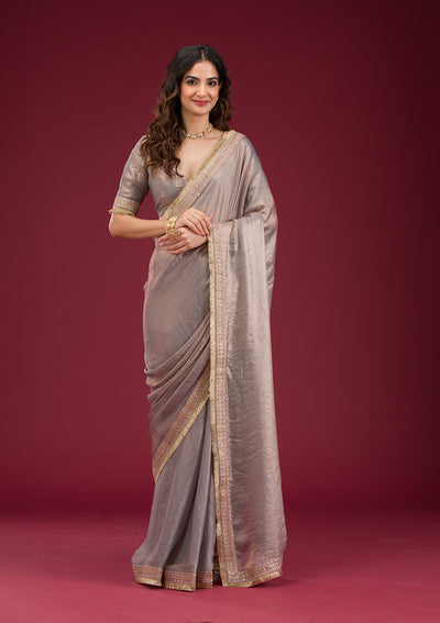 Grey Threadwork Tissue Saree