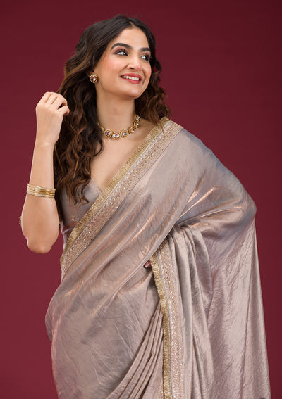 Grey Threadwork Tissue Saree