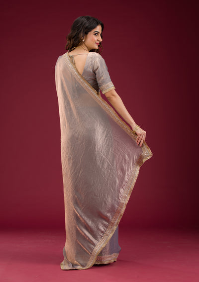 Grey Threadwork Tissue Saree