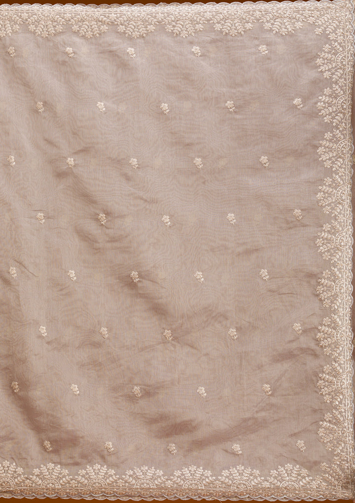 Grey Threadwork Tissue Saree