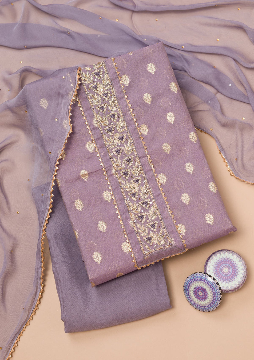 Grey Zariwork Art Silk Unstitched Salwar Suit-Koskii