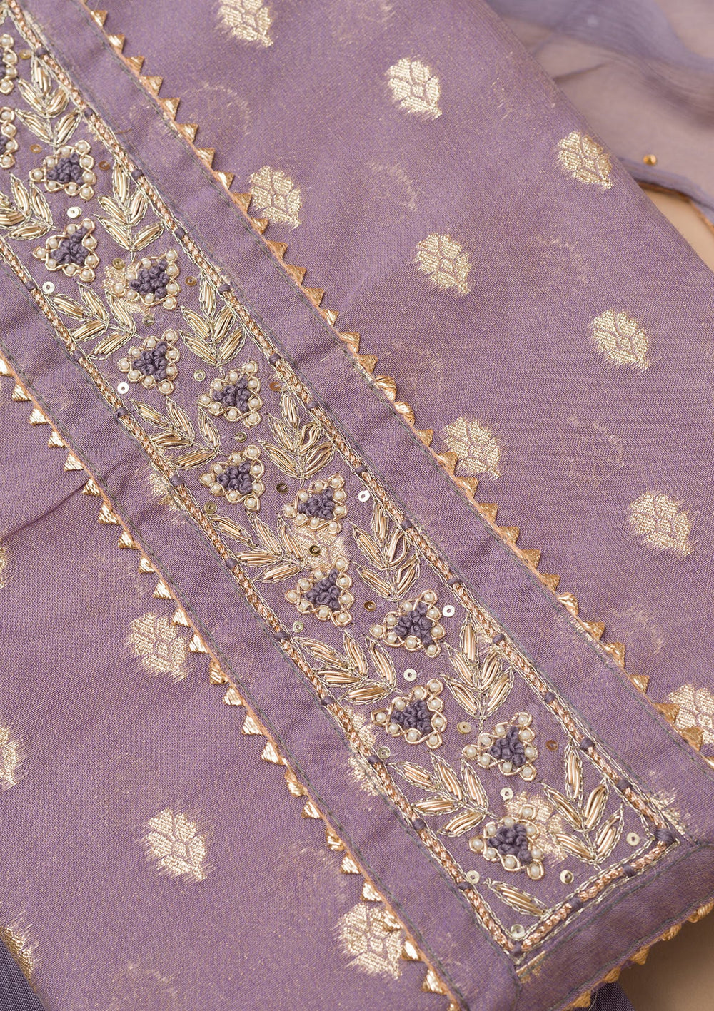 Grey Zariwork Art Silk Unstitched Salwar Suit-Koskii