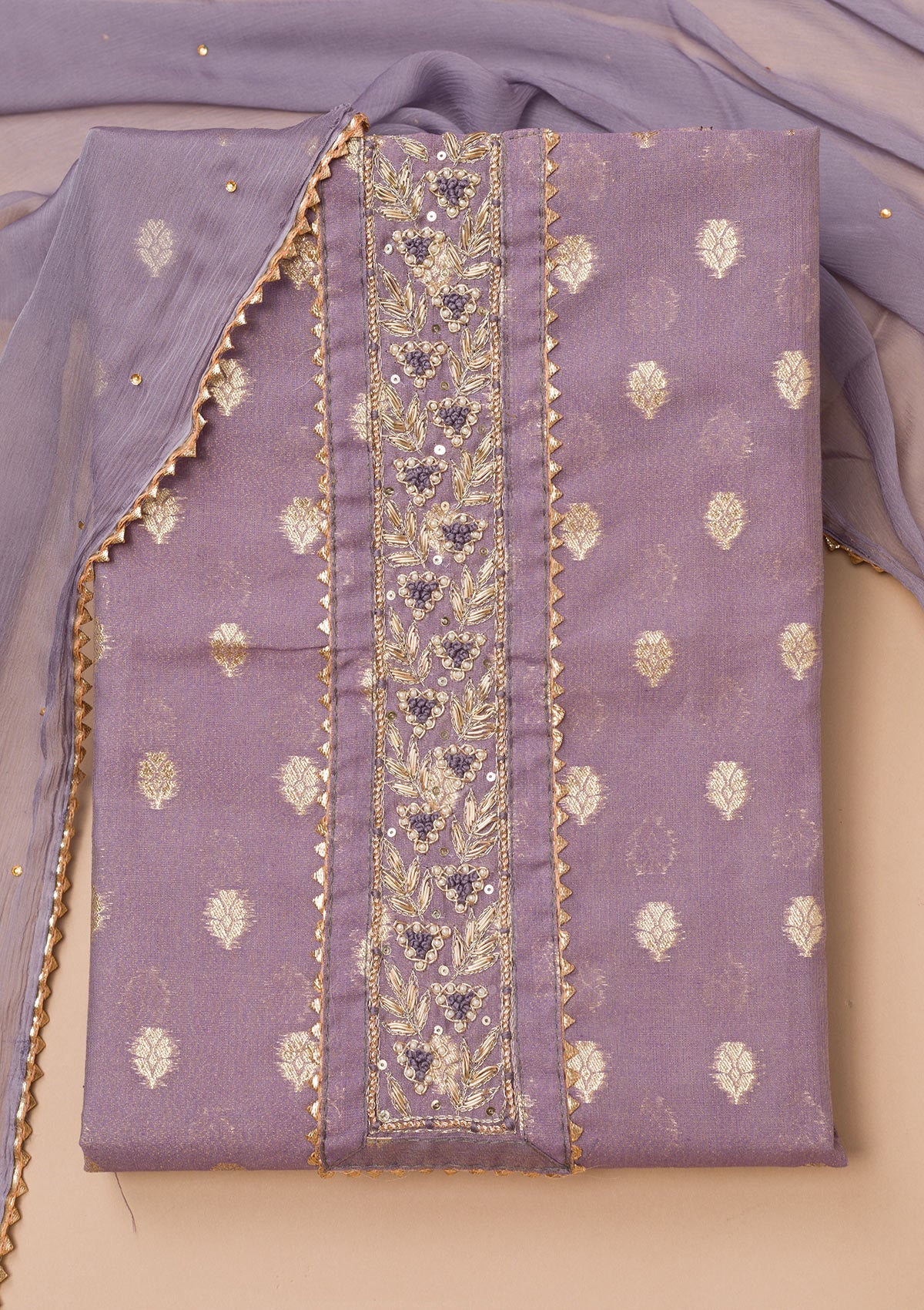 Grey Zariwork Art Silk Unstitched Salwar Suit-Koskii