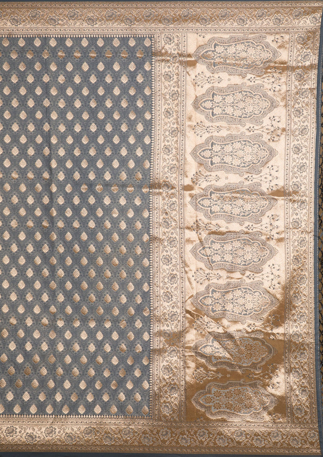 Grey Zariwork Art Silk Saree-Koskii