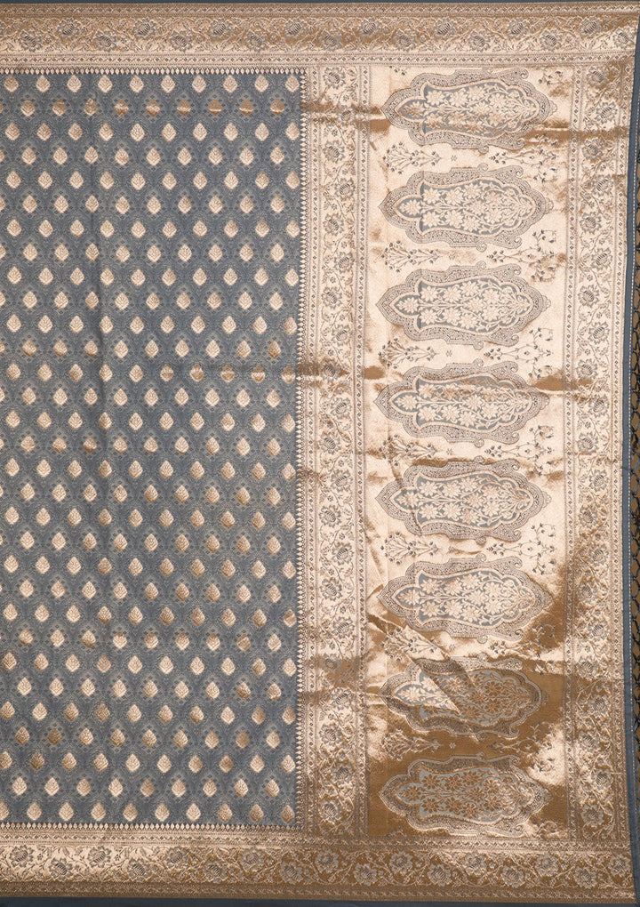 Grey Zariwork Art Silk Saree-Koskii