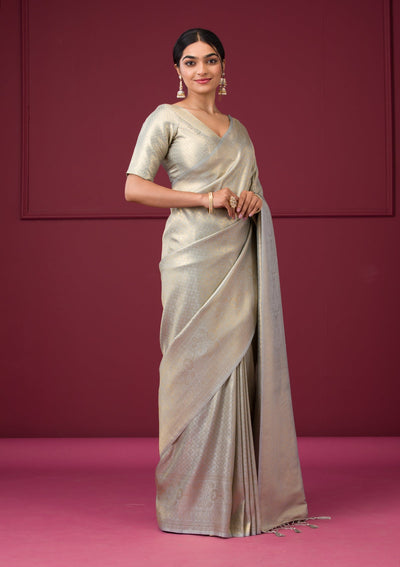 Grey Zariwork Art Silk Saree