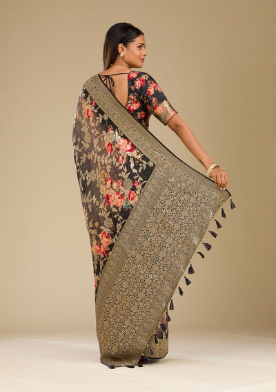 Grey Zariwork Georgette Saree-Koskii